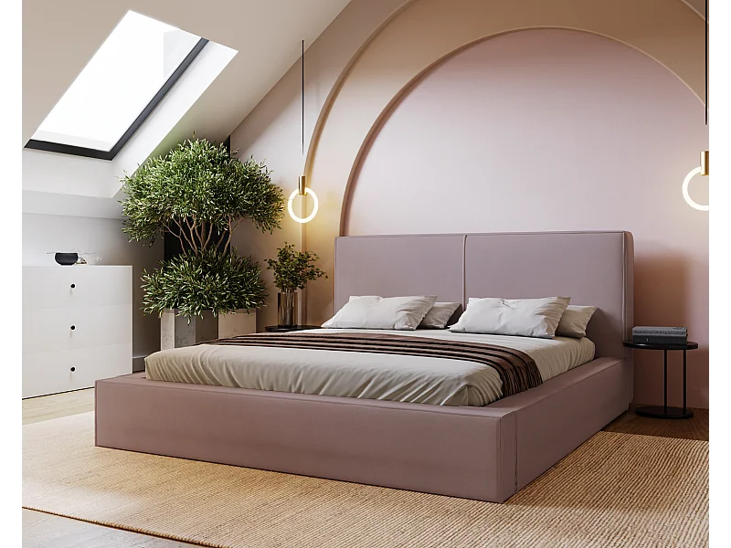 Emporius Morin lit coffre 160x200 avec sommier, tête de lit - lit adulte 160x200 Rose (Jasmine 62)