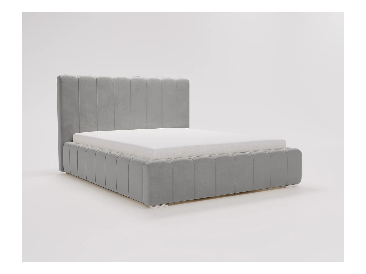Emporius Lisbon lit avec rangement, lit adulte 160x200 sommier à lattes - lit coffre 160 x 200 - tissu velour Gris clair (Komodo 20)