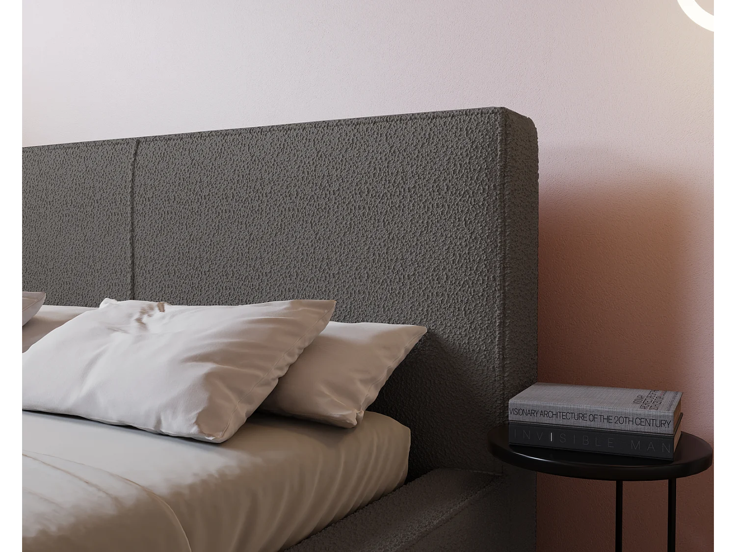 Emporius Morin lit double 200x200 avec rangement, sommier à lattes, tête de lit - lit bouclé 200x200 Gris foncé (Anthology 18)