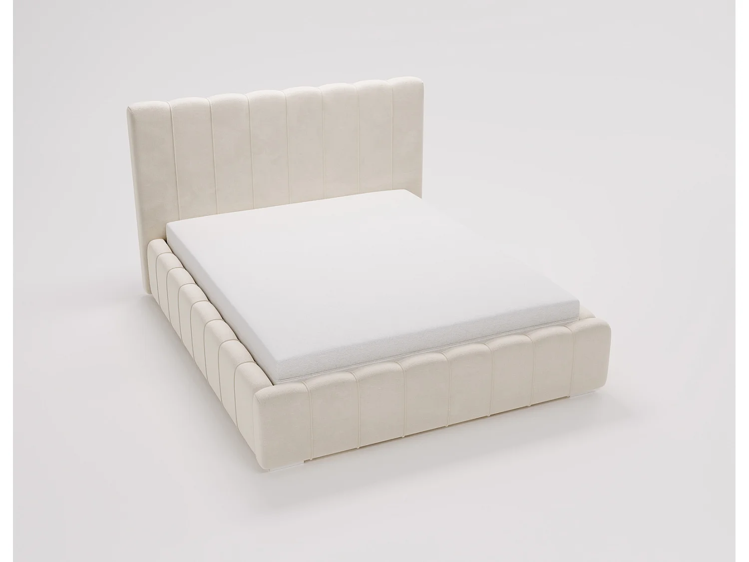 Emporius Lisbon lit avec rangement, lit adulte 160x200 sommier à lattes - lit coffre 160 x 200 - tissu velour Crème (Komodo 10)