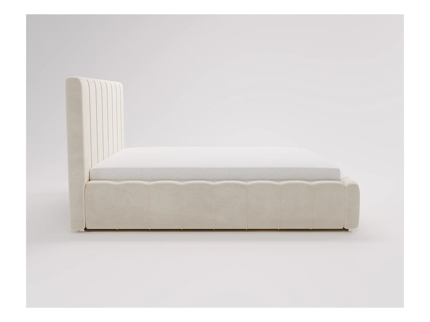 Emporius Lisbon lit avec rangement, lit adulte 160x200 sommier à lattes - lit coffre 160 x 200 - tissu velour Crème (Komodo 10)