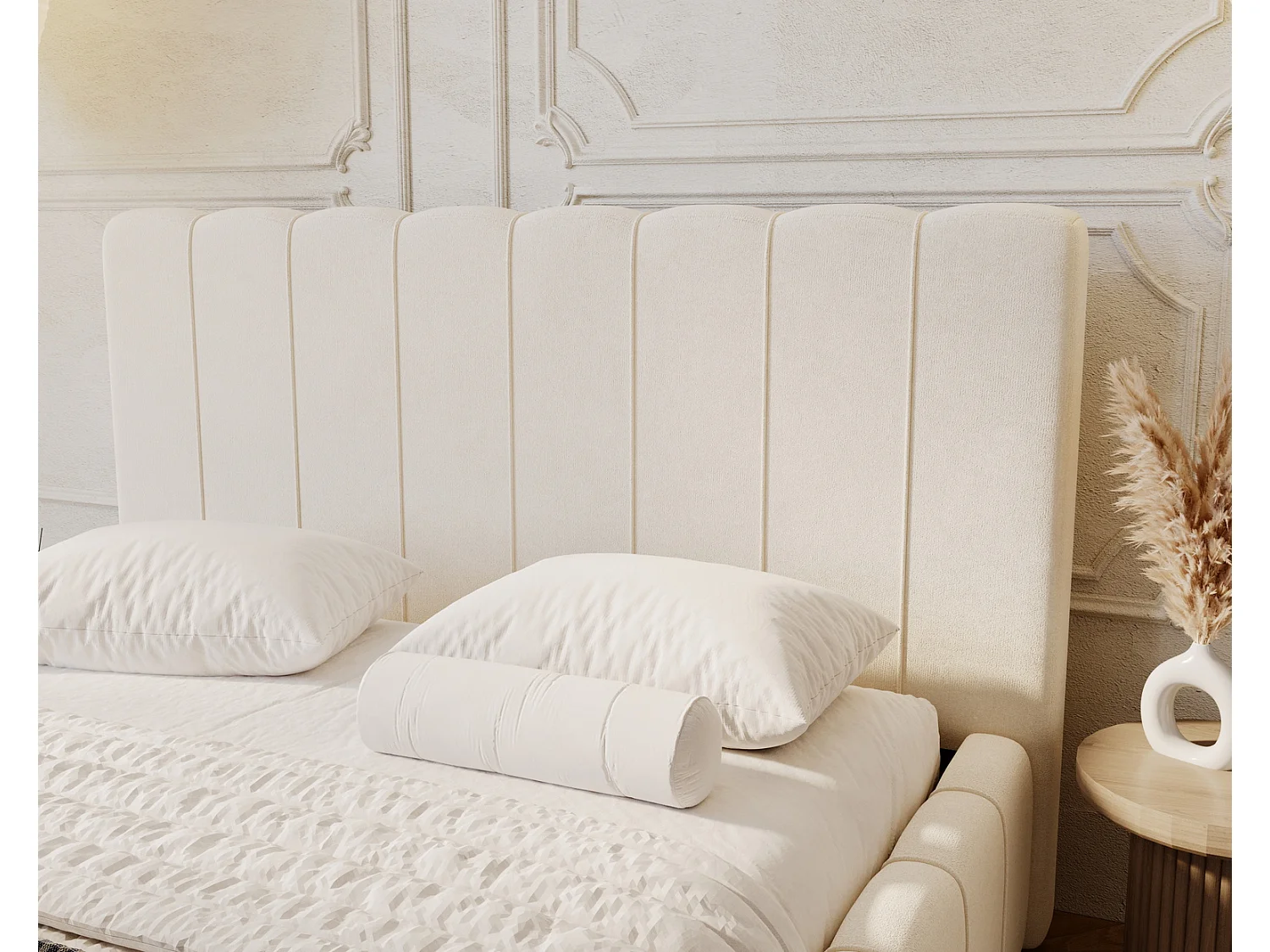 Emporius Lisbon lit avec rangement, lit adulte 160x200 sommier à lattes - lit coffre 160 x 200 - tissu velour Crème (Komodo 10)