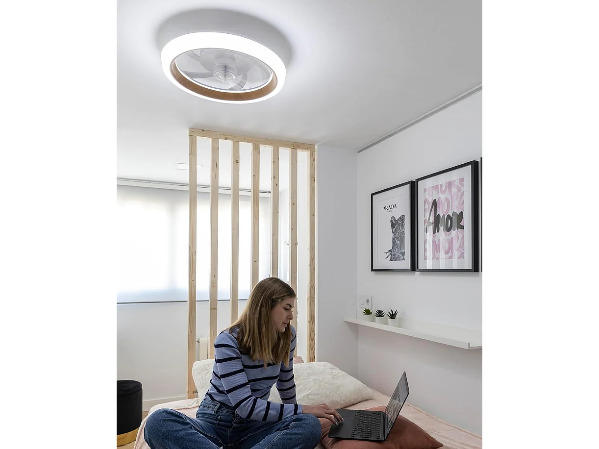 DUPI Ventilador de Techo con Luz LED TURBO AIR |  6 Velocidades | Control Remoto y App |Modo Invierno/Verano | PVC | Haya