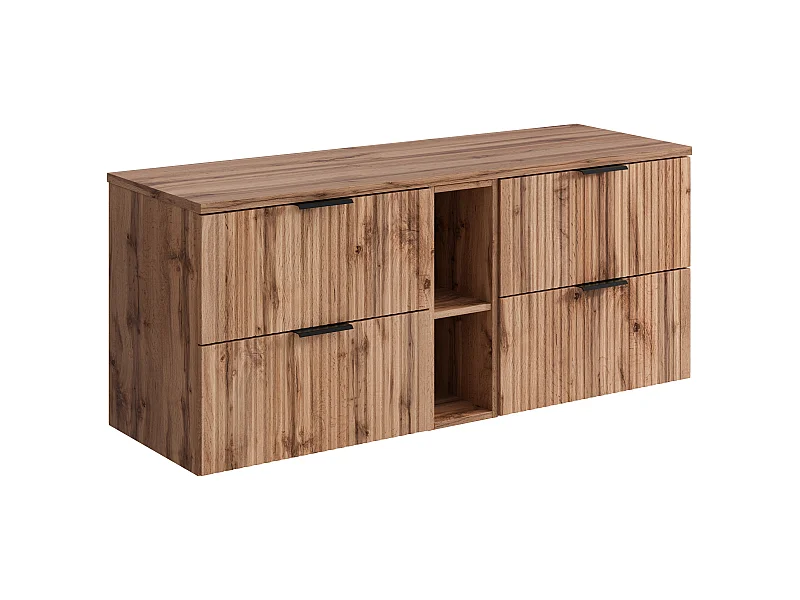 Mueble suspendido bajo lavabo rayado con estantes - Natural claro - L140 cm - ZEVARA