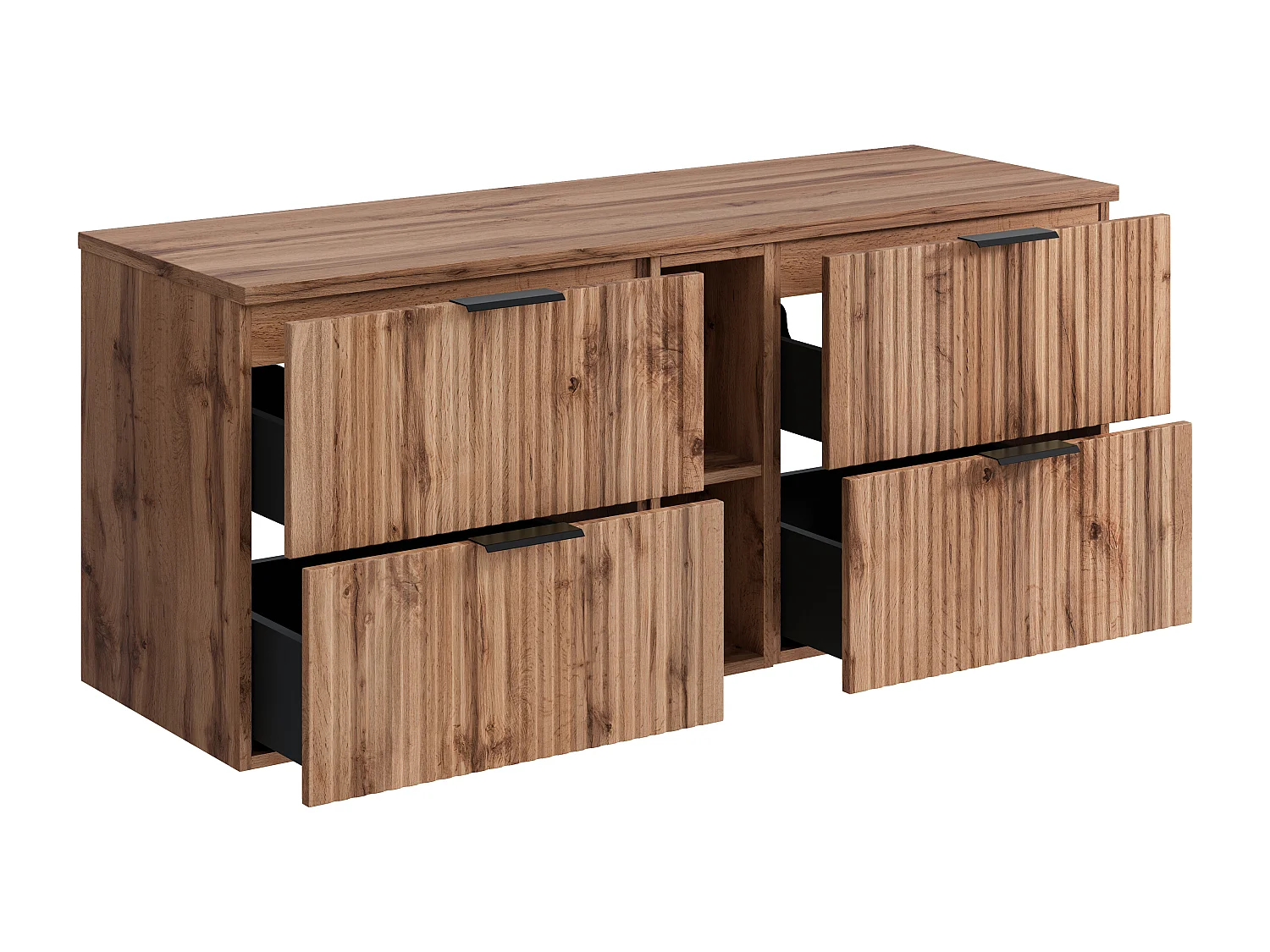 Geribbeld hangend meubel onder wastafel met nissen - Licht naturel - L140 cm - ZEVARA