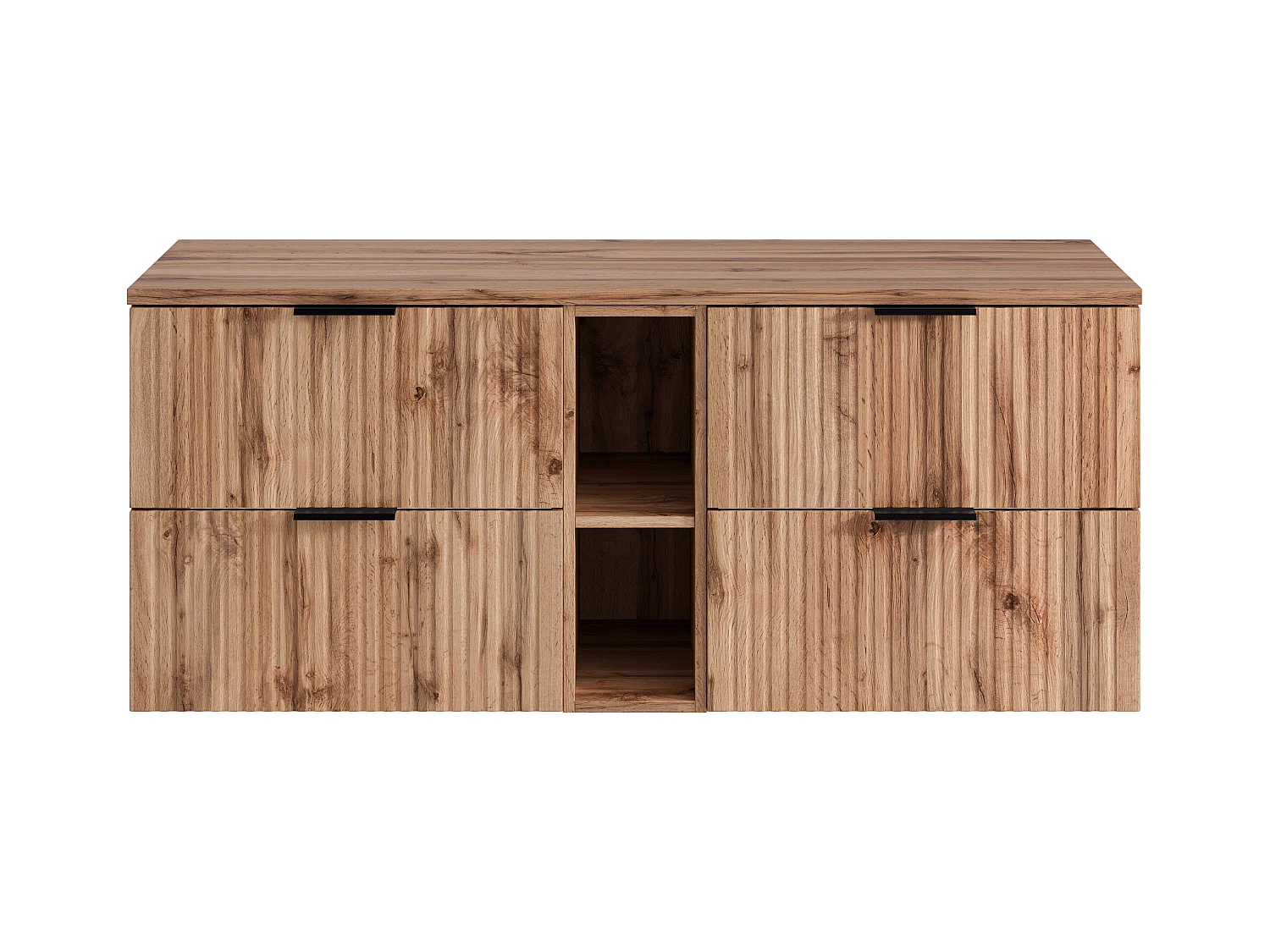 Waschbeckenunterschrank hängend mit Ablagen - Streifenoptik - Holzfarben hell - 140 cm - ZEVARA
