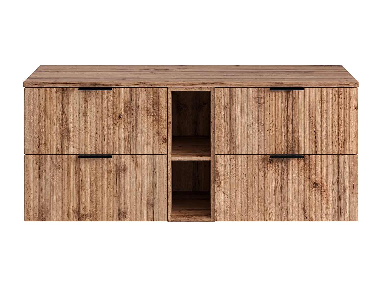 Mueble suspendido bajo lavabo rayado con estantes - Natural claro - L140 cm - ZEVARA