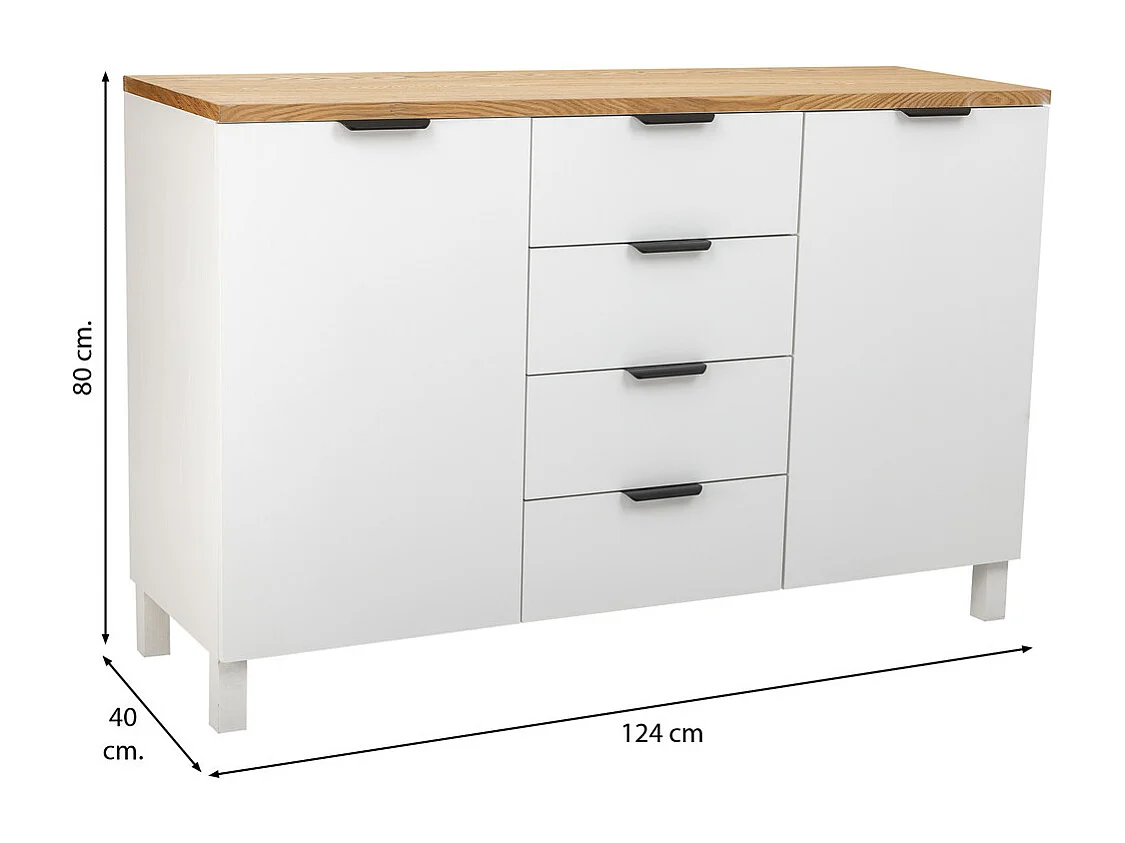 Aparador de madeira com 4 gavetas e 2 portas 124x40x80h cm