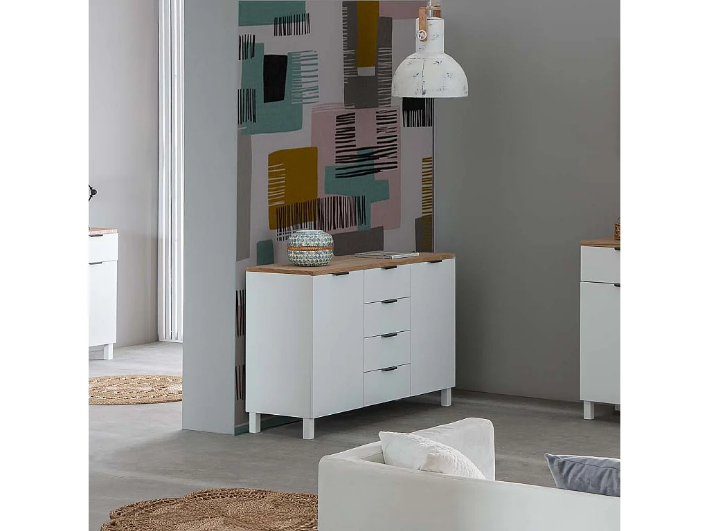 Holz-Sideboard mit 4 Schubladen und 2 Türen 124x40x80h cm