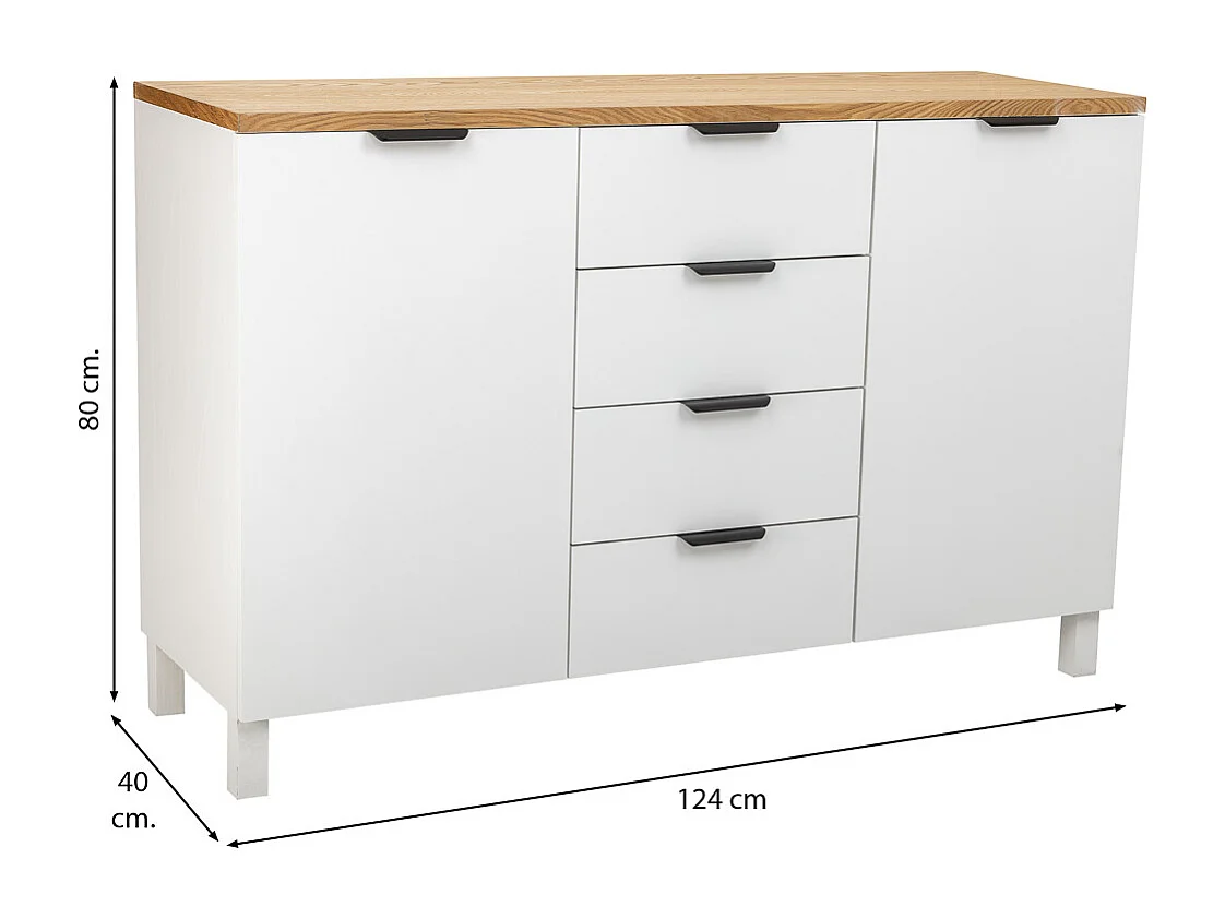 Holz-Sideboard mit 4 Schubladen und 2 Türen 124x40x80h cm