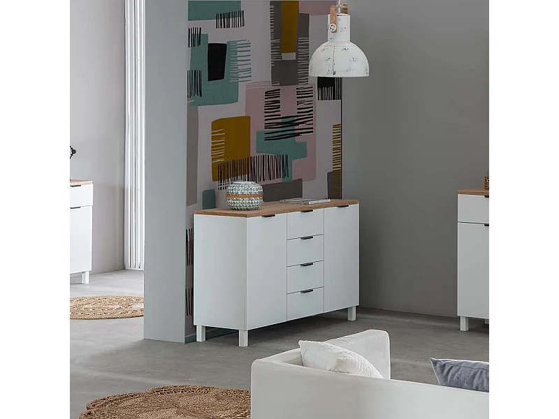 Credenza in legno con 4 cassetti e 2 ante 124x40x80h cm