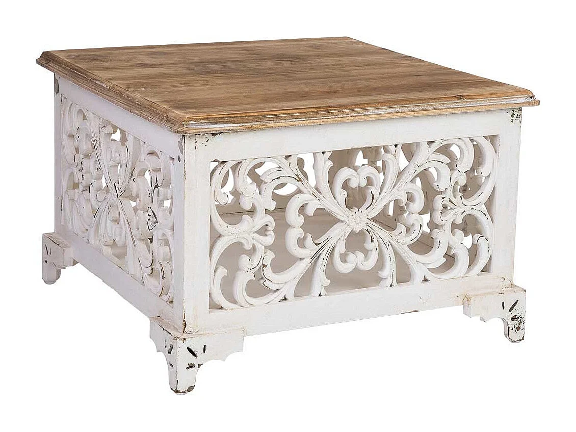 Mesa auxiliar de madeira acabamento envelhecido 59x59x38h cm