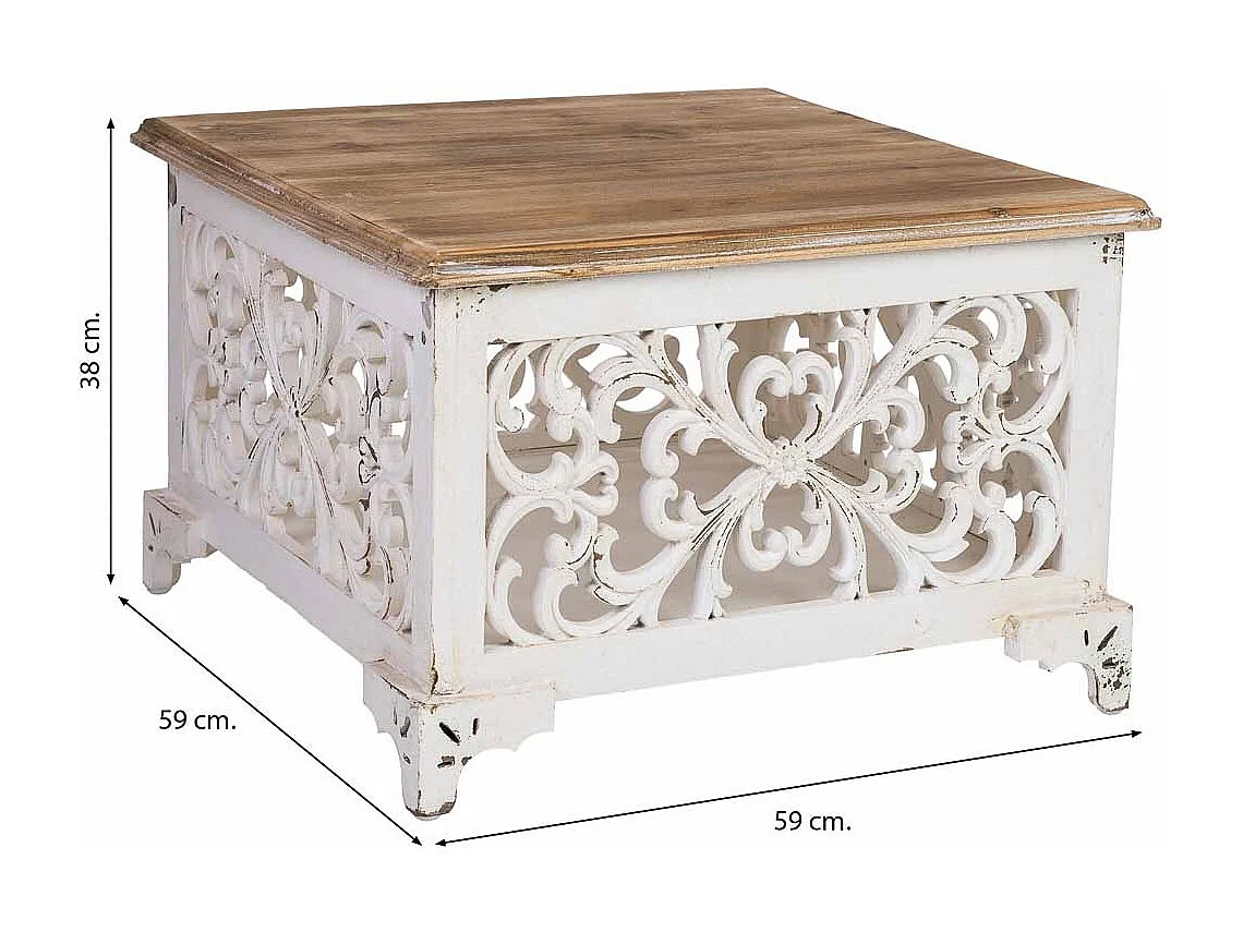 Mesa auxiliar de madeira acabamento envelhecido 59x59x38h cm