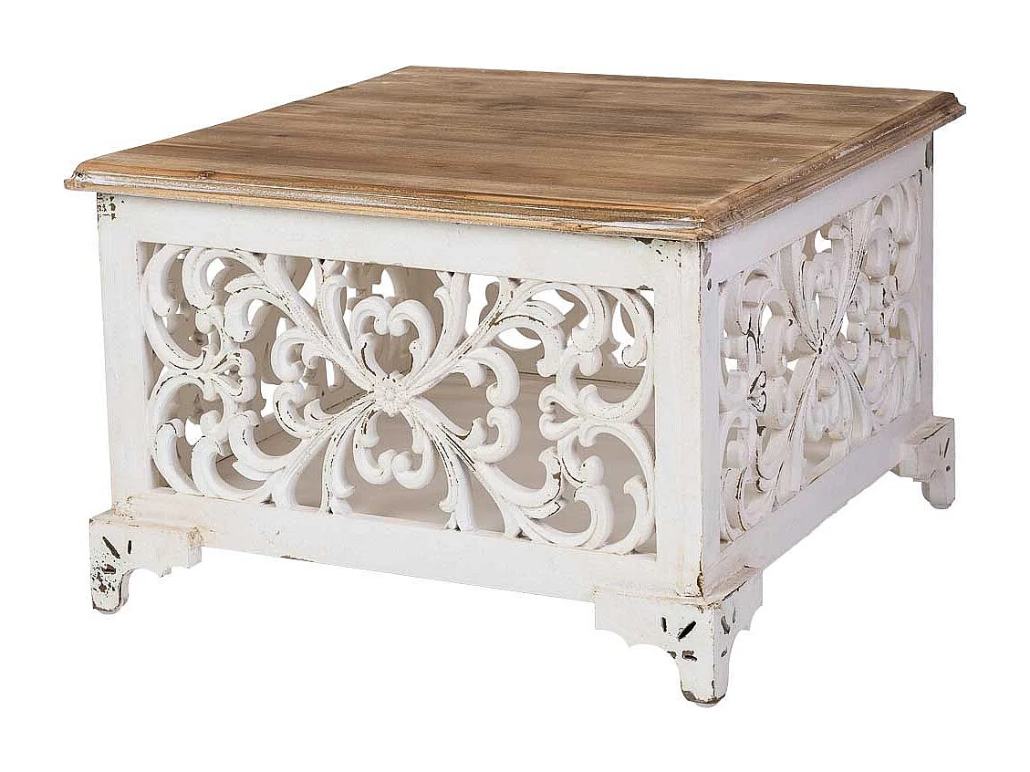 Mesa auxiliar de madeira acabamento envelhecido 59x59x38h cm