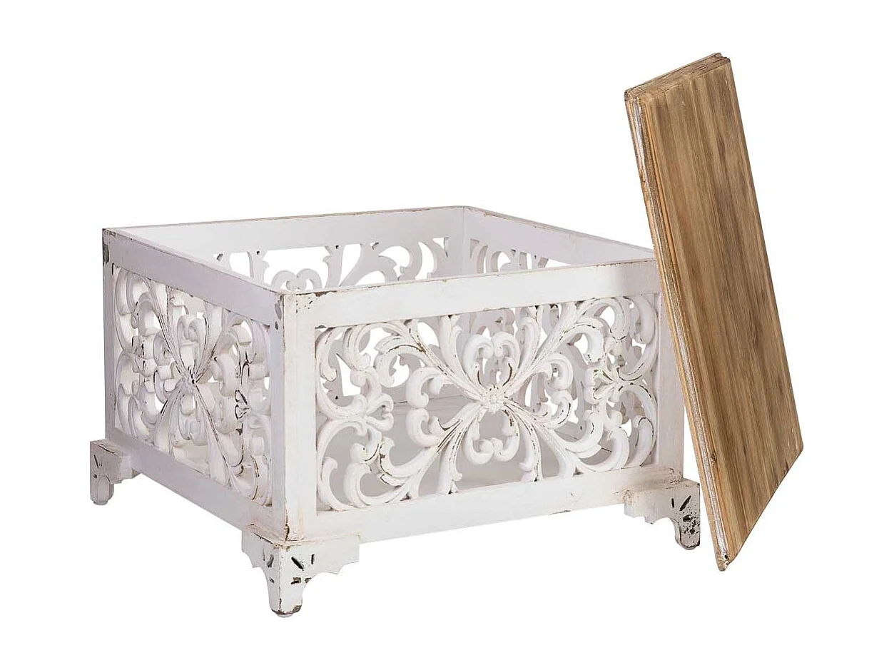 Mesa auxiliar de madeira acabamento envelhecido 59x59x38h cm