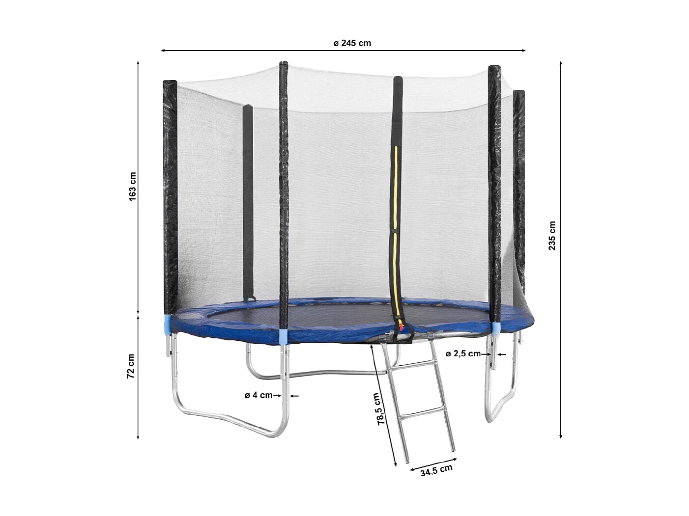 Trampolino Diametro 245 cm Tappeto Jumper Elastico con Rete di Sicurezza, 6 Pali Imbottiti, Scaletta e Rivestimento sui Bordi, Ideale per Giardino