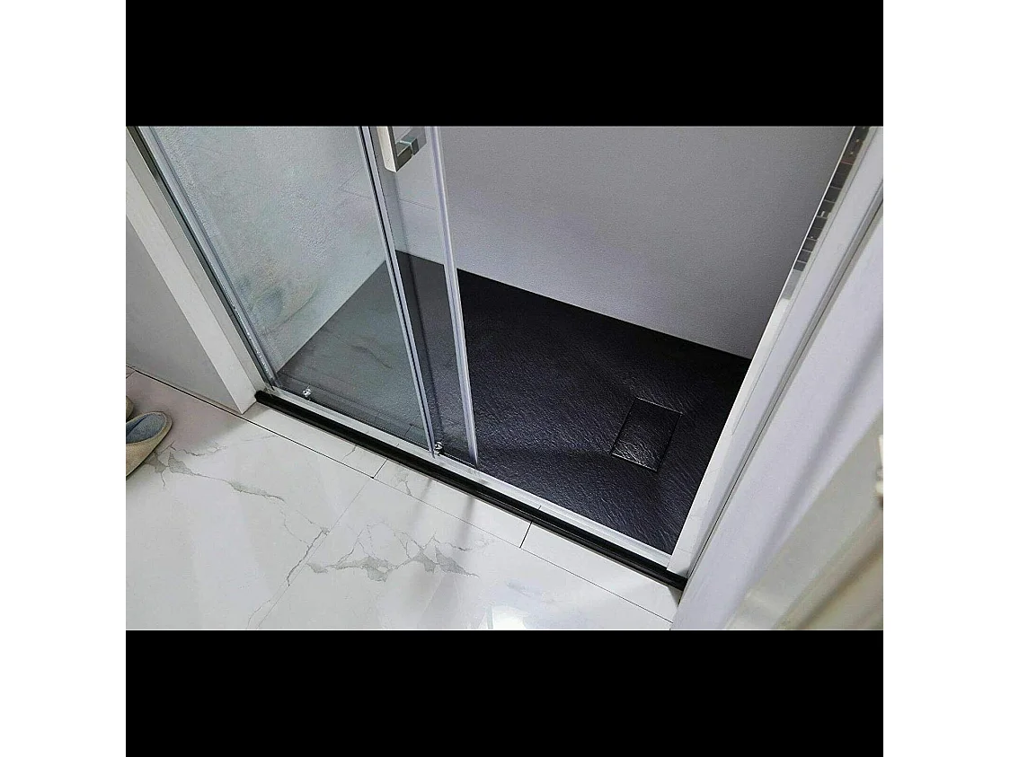 Piatto Doccia Spessore 2.6 Cm In Resina SMC Effetto Pietra Stone Ardesia Antiscivolo Filopavimento Riducibile Con Griglia Copertura 70 x 90 cm Nero