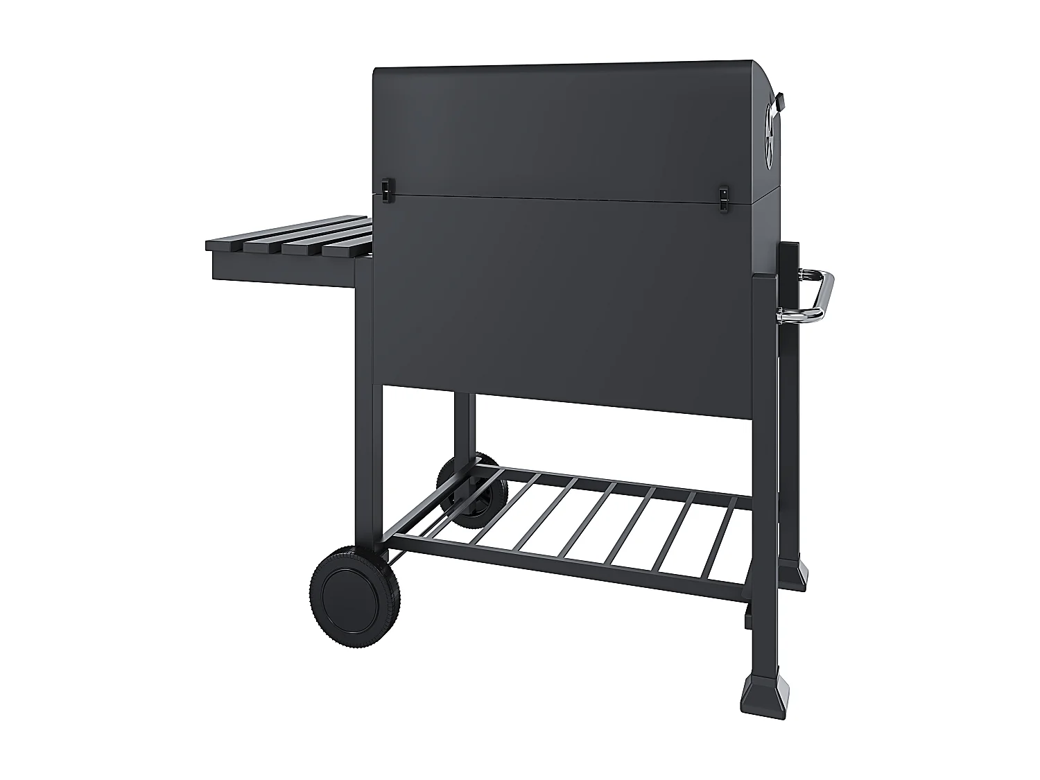 Barbecue Grill A Carbonella BBQ Da Giardino Picnic Balcone Con Coperchio Ruote E Termometro Ripiano Laterale 4 Ganci Manico In Acciaio Inox 106 x 46 x 114 cm Nero