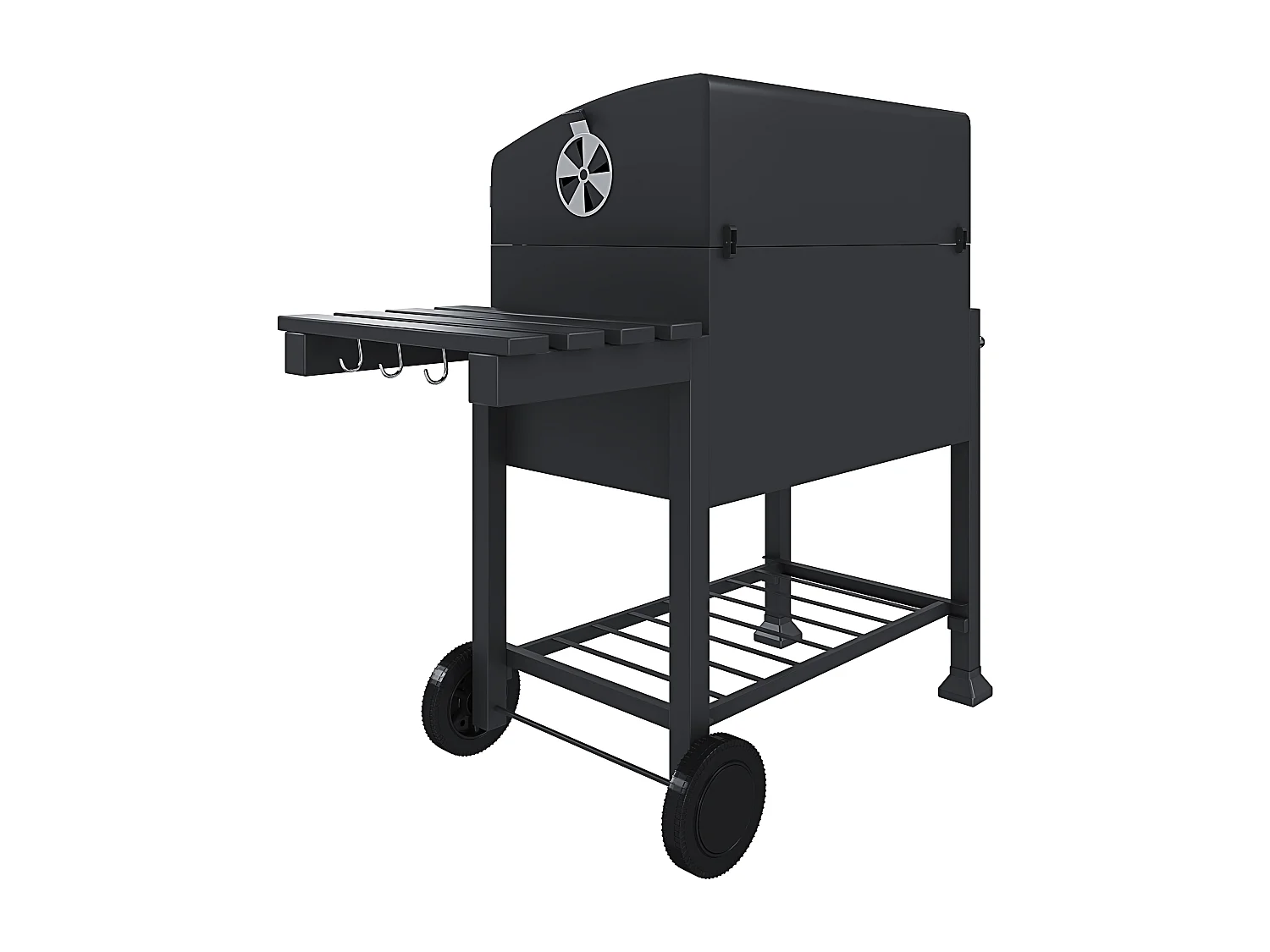 Barbecue Grill A Carbonella BBQ Da Giardino Picnic Balcone Con Coperchio Ruote E Termometro Ripiano Laterale 4 Ganci Manico In Acciaio Inox 106 x 46 x 114 cm Nero
