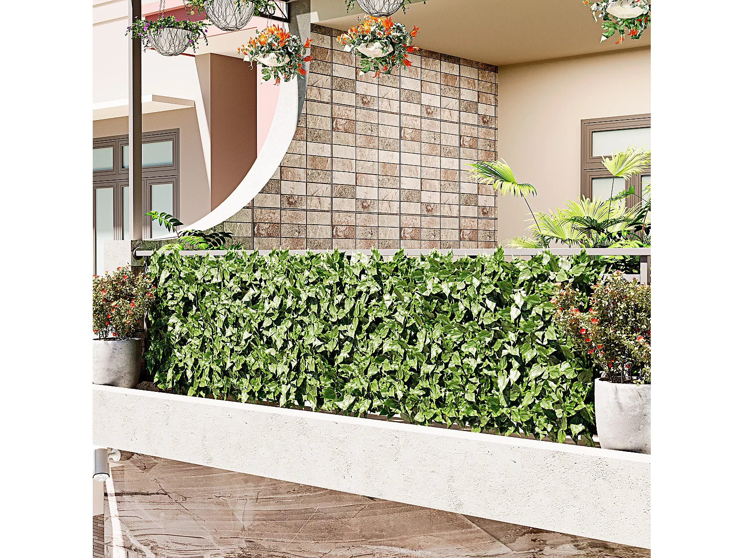 Siepe Finta Artificiale Ultra Coprente Anticaduta Rotolo Rete Frangivista Frangivento Ornamentale Foglia Edera Sintetica Per Ringhiera 1x9 mt