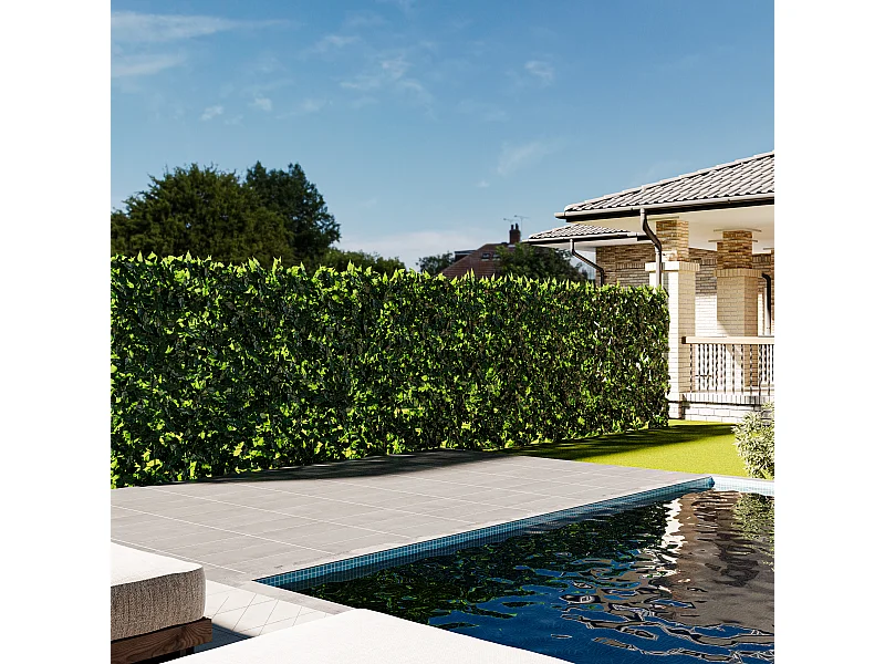 Siepe Finta Artificiale Ultra Coprente Anticaduta Rotolo Rete Frangivista Frangivento Ornamentale Foglia Edera Sintetica Per Ringhiera 2x9 mt