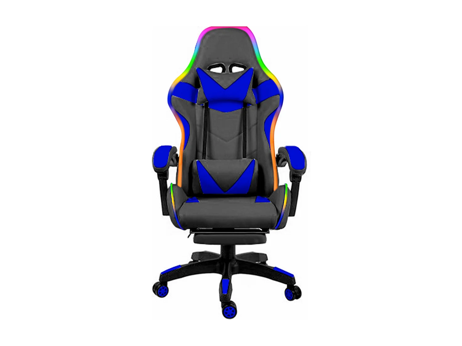 Sedia Gaming Con LED RGB Telecomando Poltrona Ufficio Scrivania Casa PC Racing Girevole Ergonomica Ecopelle Cuscino Lombare Poggiapiedi Nero Blu