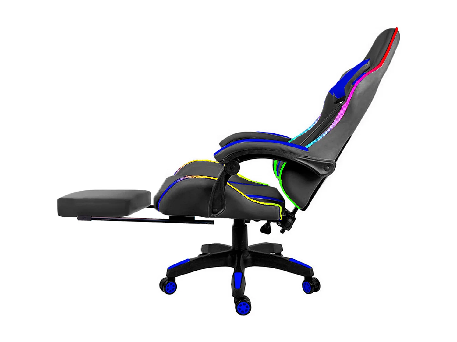 Sedia Gaming Con LED RGB Telecomando Poltrona Ufficio Scrivania Casa PC Racing Girevole Ergonomica Ecopelle Cuscino Lombare Poggiapiedi Nero Blu