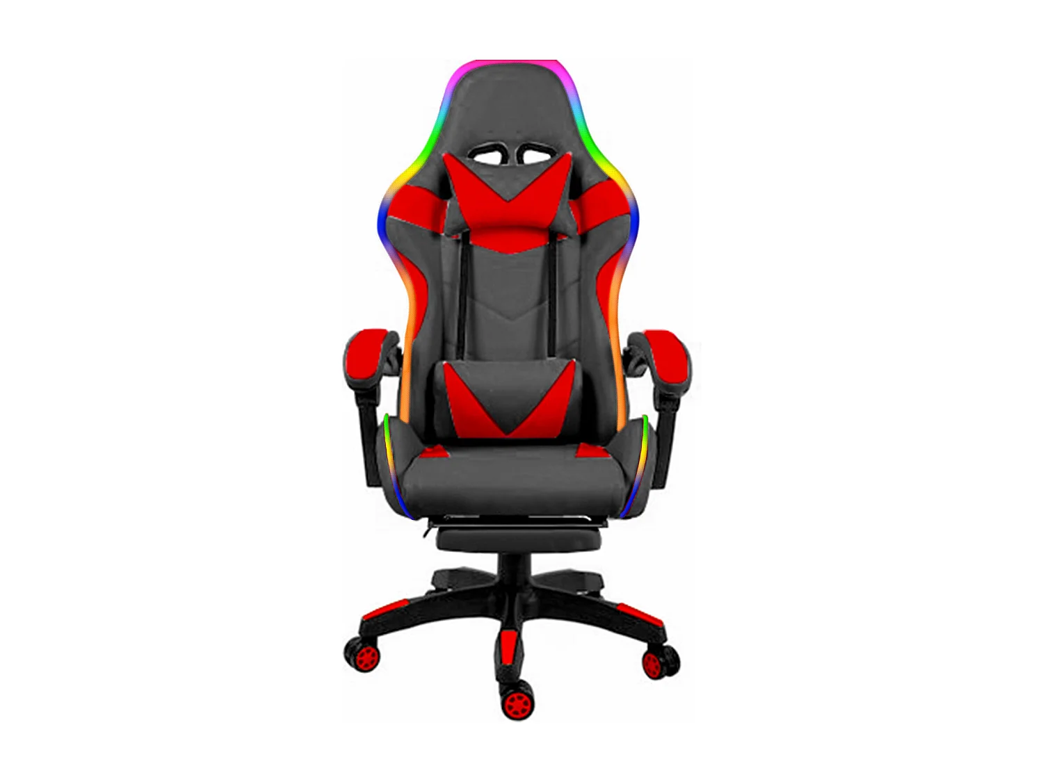 Sedia Gaming Con LED RGB Telecomando Poltrona Ufficio Scrivania Casa PC Racing Girevole Ergonomica Ecopelle Cuscino Lombare Poggiapiedi Nero Rosso