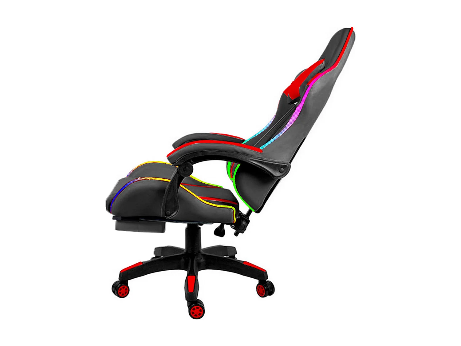 Sedia Gaming Con LED RGB Telecomando Poltrona Ufficio Scrivania Casa PC Racing Girevole Ergonomica Ecopelle Cuscino Lombare Poggiapiedi Nero Rosso