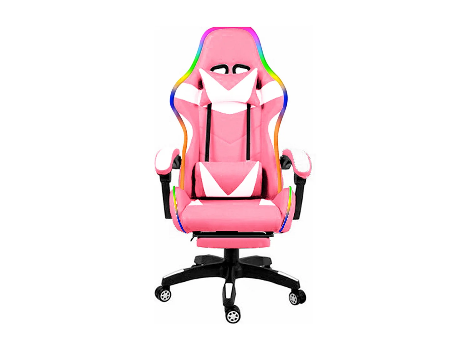 Sedia Gaming Con LED RGB Telecomando Poltrona Ufficio Scrivania Casa PC Racing Girevole Ergonomica Ecopelle Cuscino Lombare Poggiapiedi Rosa E Bianco