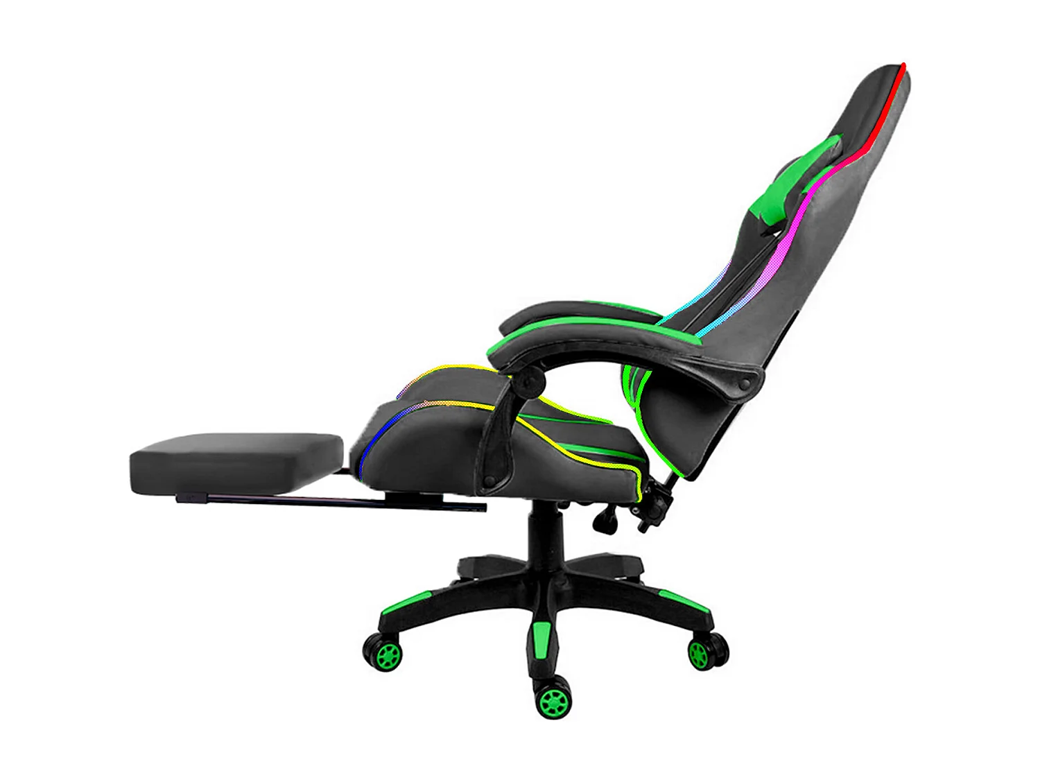 Sedia Gaming Con LED RGB Telecomando Poltrona Ufficio Scrivania Casa PC Racing Girevole Ergonomica Ecopelle Cuscino Lombare Poggiapiedi Nero Verde