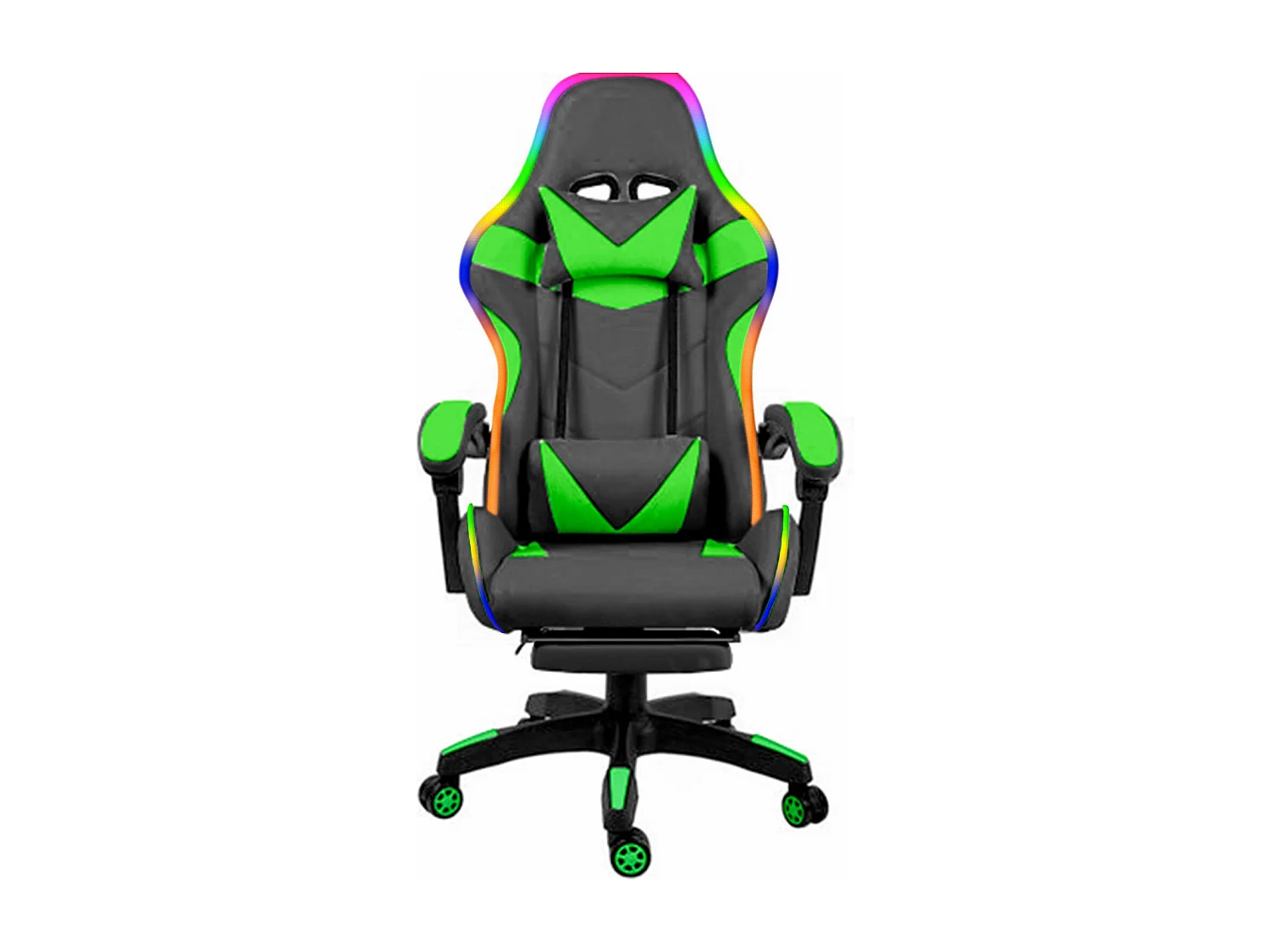 Sedia Gaming Con LED RGB Telecomando Poltrona Ufficio Scrivania Casa PC Racing Girevole Ergonomica Ecopelle Cuscino Lombare Poggiapiedi Nero Verde