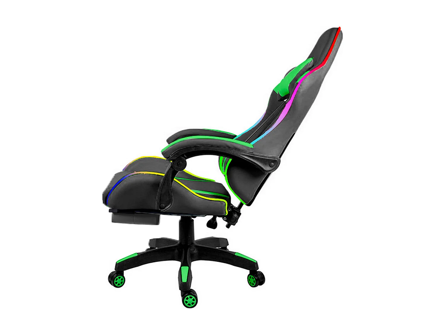 Sedia Gaming Con LED RGB Telecomando Poltrona Ufficio Scrivania Casa PC Racing Girevole Ergonomica Ecopelle Cuscino Lombare Poggiapiedi Nero Verde