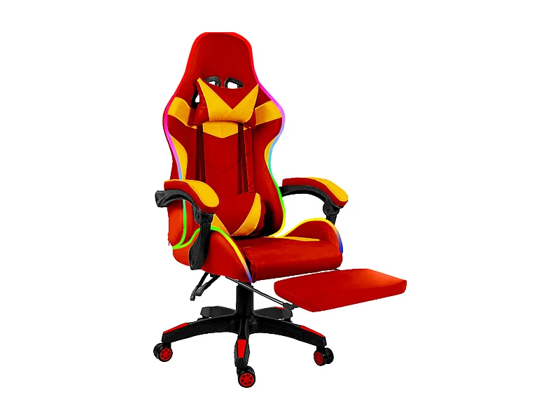 Sedia Gaming Con LED RGB Telecomando Poltrona Ufficio Scrivania Casa PC Racing Girevole Ergonomica Ecopelle Cuscino Lombare Poggiapiedi Rosso Giallo