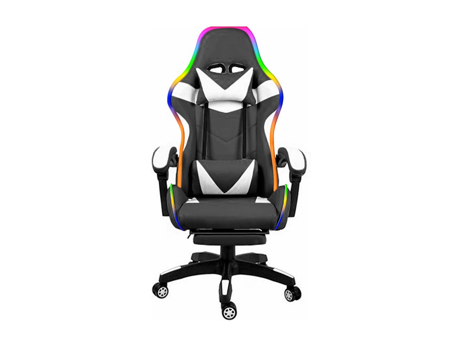 Sedia Gaming Con LED RGB Telecomando Poltrona Ufficio Scrivania Casa PC Racing Girevole Ergonomica Ecopelle Cuscino Lombare Poggiapiedi Nero Bianco