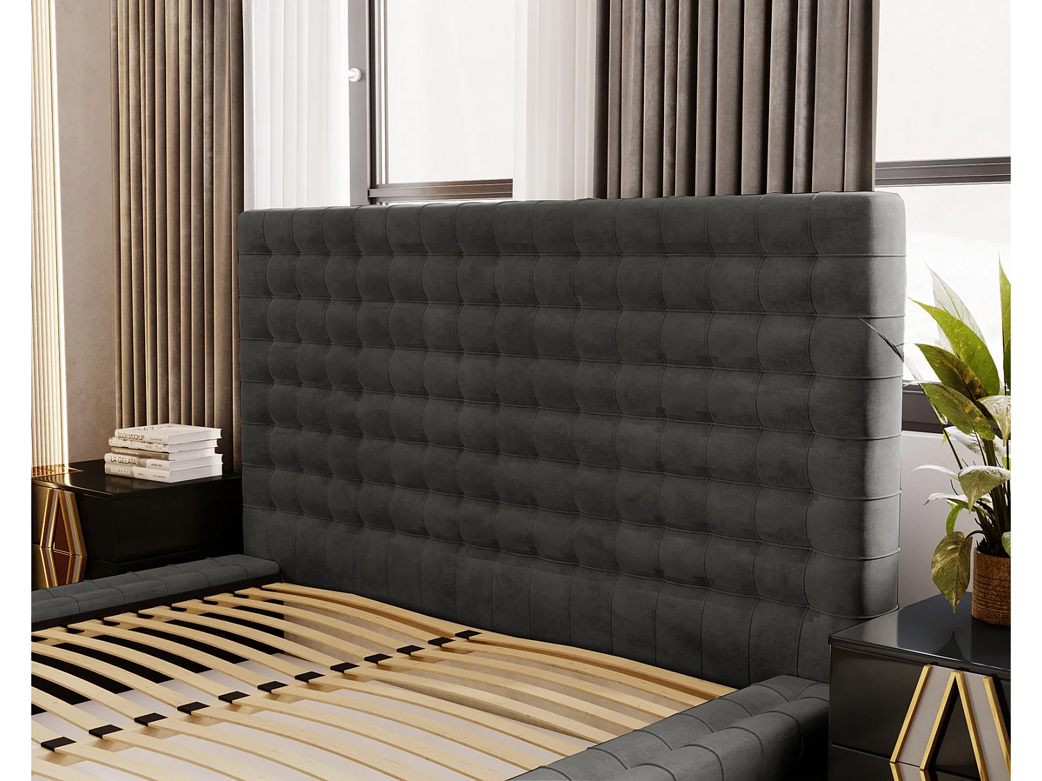 Emporius Arno gestoffeerd bed 140 x 200 cm - bed met opbergruimte en bedlade, fluwelen - bed 140x200 Donkergrijs (Elegance 18)