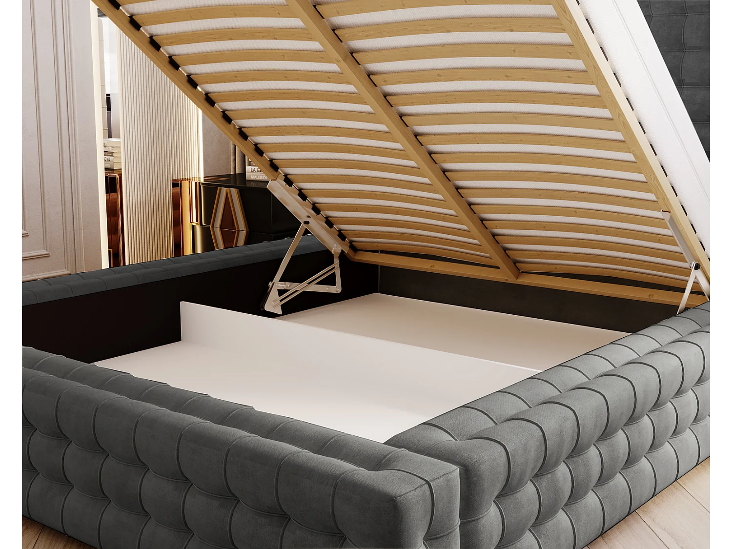 Emporius Arno gestoffeerd bed 140 x 200 cm - bed met opbergruimte en bedlade, fluwelen - bed 140x200 Donkergrijs (Elegance 18)