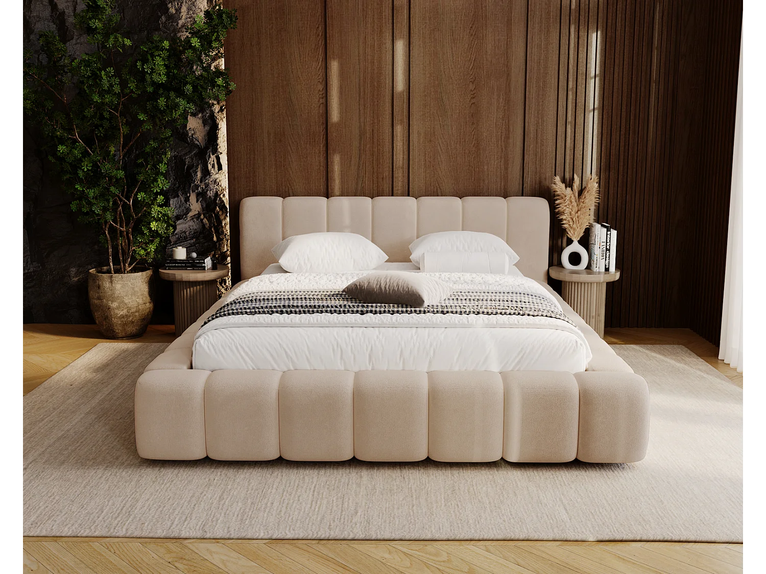 Emporius Bolonia gestoffeerd bed 160 x 200 - bed 160x200 cm, bed met opbergruimte en bedlade - Beige (Komodo 11)