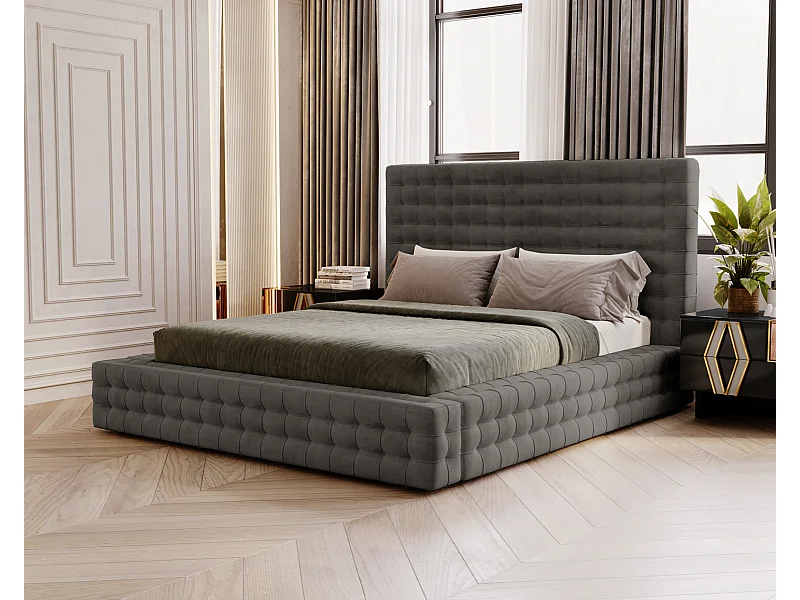 Emporius Arno gestoffeerd bed 160 x 200 cm - bed met opbergruimte en bedlade, fluwelen - bed 160x200 Donkergrijs (Elegance 18)