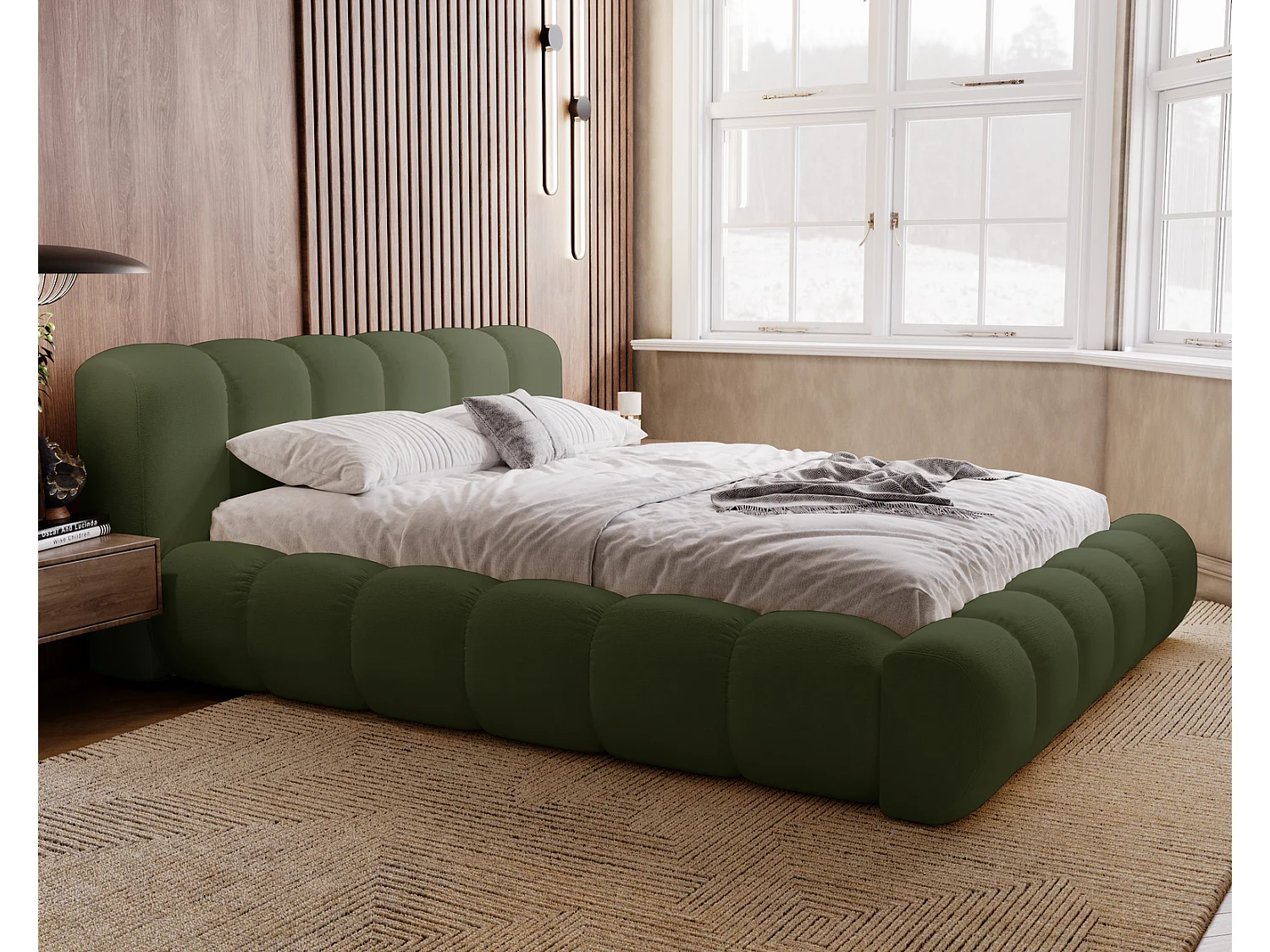 Emporius Cloud lit adulte 180x200 cm - lit capitonné, lit 180x200 avec rangement, velours Vert (Komodo 61)