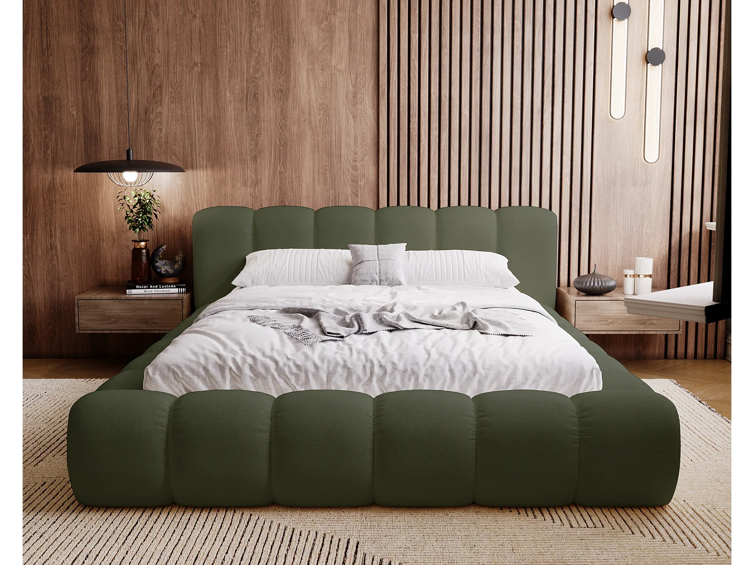 Emporius Cloud lit adulte 180x200 cm - lit capitonné, lit 180x200 avec rangement, velours Vert (Komodo 61)