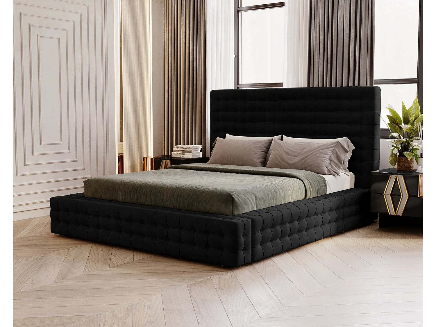 Emporius Arno gestoffeerd bed 160 x 200 cm - bed met opbergruimte en bedlade, fluwelen - bed 160x200 Zwart (Elegance 21)