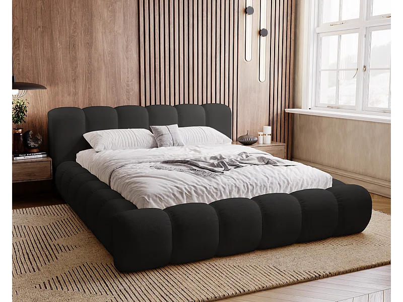 Emporius Cloud lit adulte 140x200 cm - lit capitonné, lit 140x200 avec rangement, velours Noir (Komodo 23)