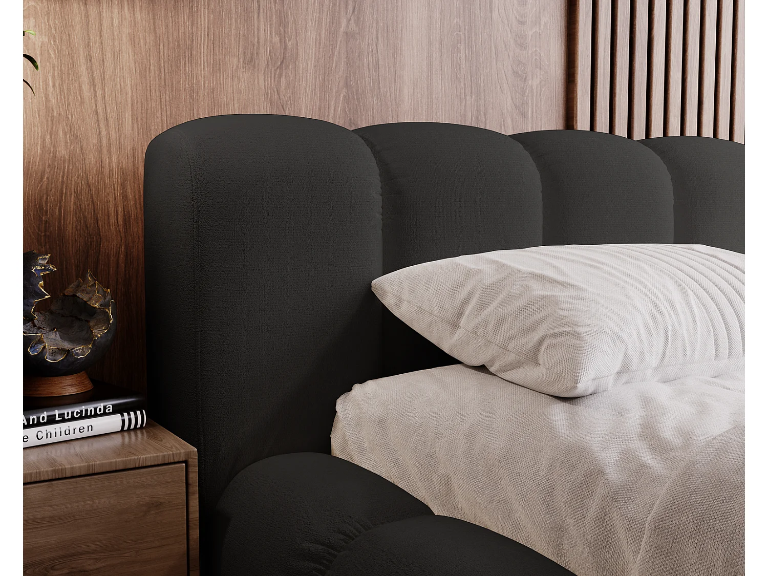 Emporius Cloud lit adulte 140x200 cm - lit capitonné, lit 140x200 avec rangement, velours Noir (Komodo 23)