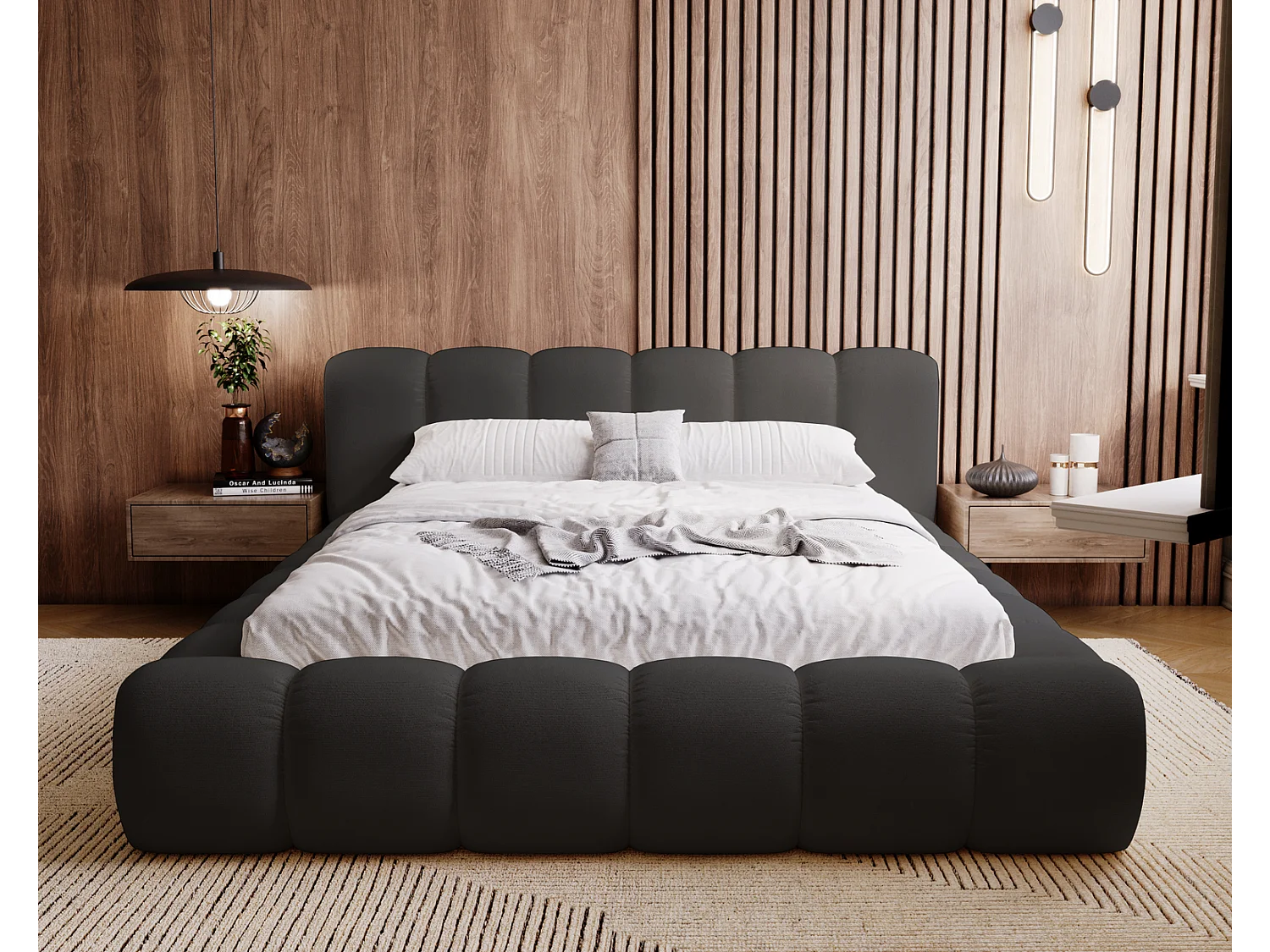 Emporius Cloud bed 140x200 met bedlade - gestoffeerd bed met opbergruimte, fluwelen Zwart (Komodo 23)