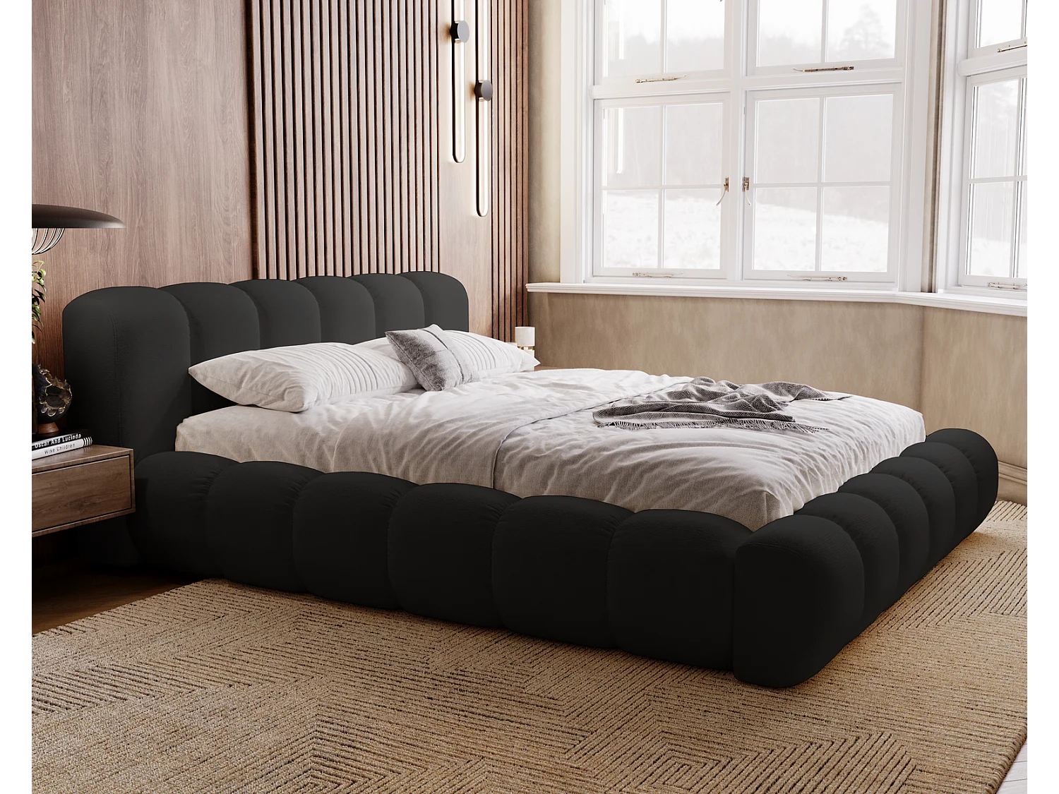 Emporius Cloud bed 180x200 met bedlade - gestoffeerd bed met opbergruimte, fluwelen Zwart (Komodo 23)