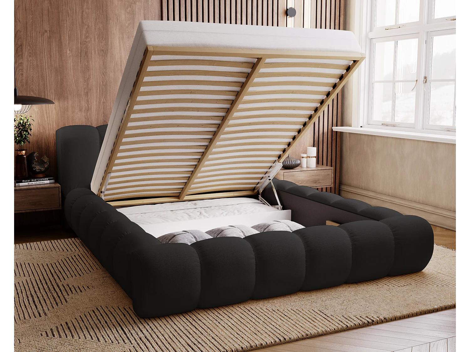 Emporius Cloud bed 180x200 met bedlade - gestoffeerd bed met opbergruimte, fluwelen Zwart (Komodo 23)