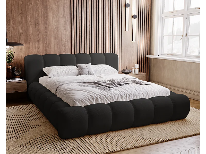 Emporius Cloud lit adulte 180x200 cm - lit capitonné, lit 180x200 avec rangement, velours Noir (Komodo 23)