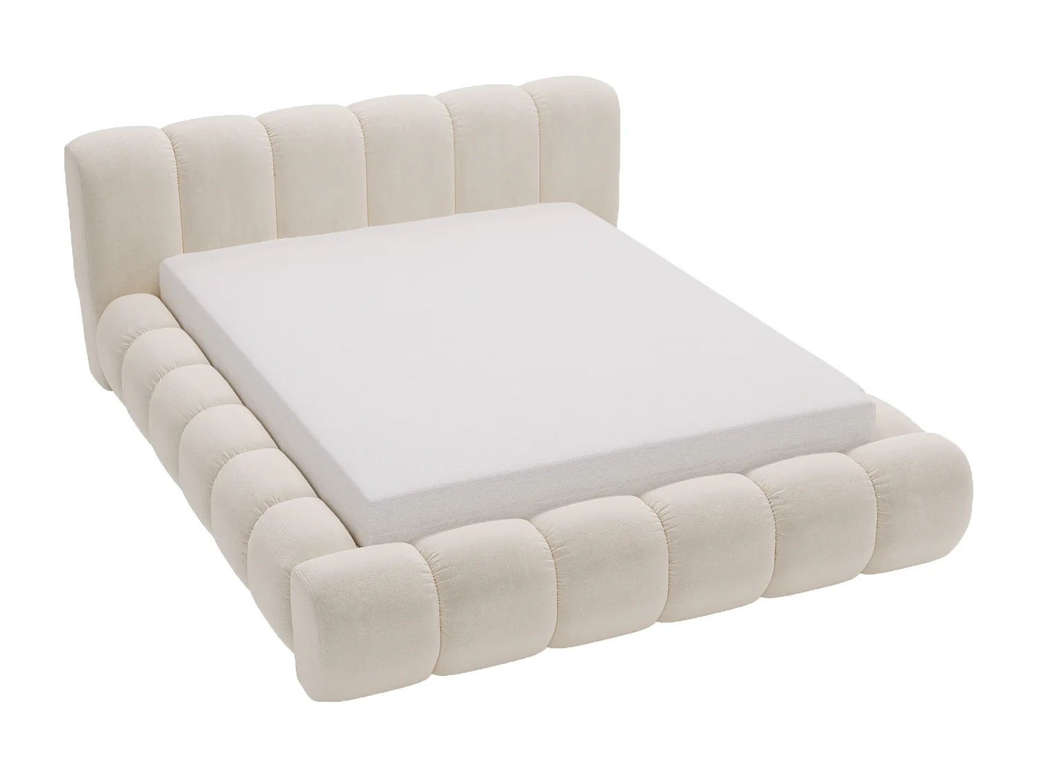 Emporius Cloud lit adulte 180x200 cm - lit capitonné, lit 180x200 avec rangement, velours Crème (Komodo 10)