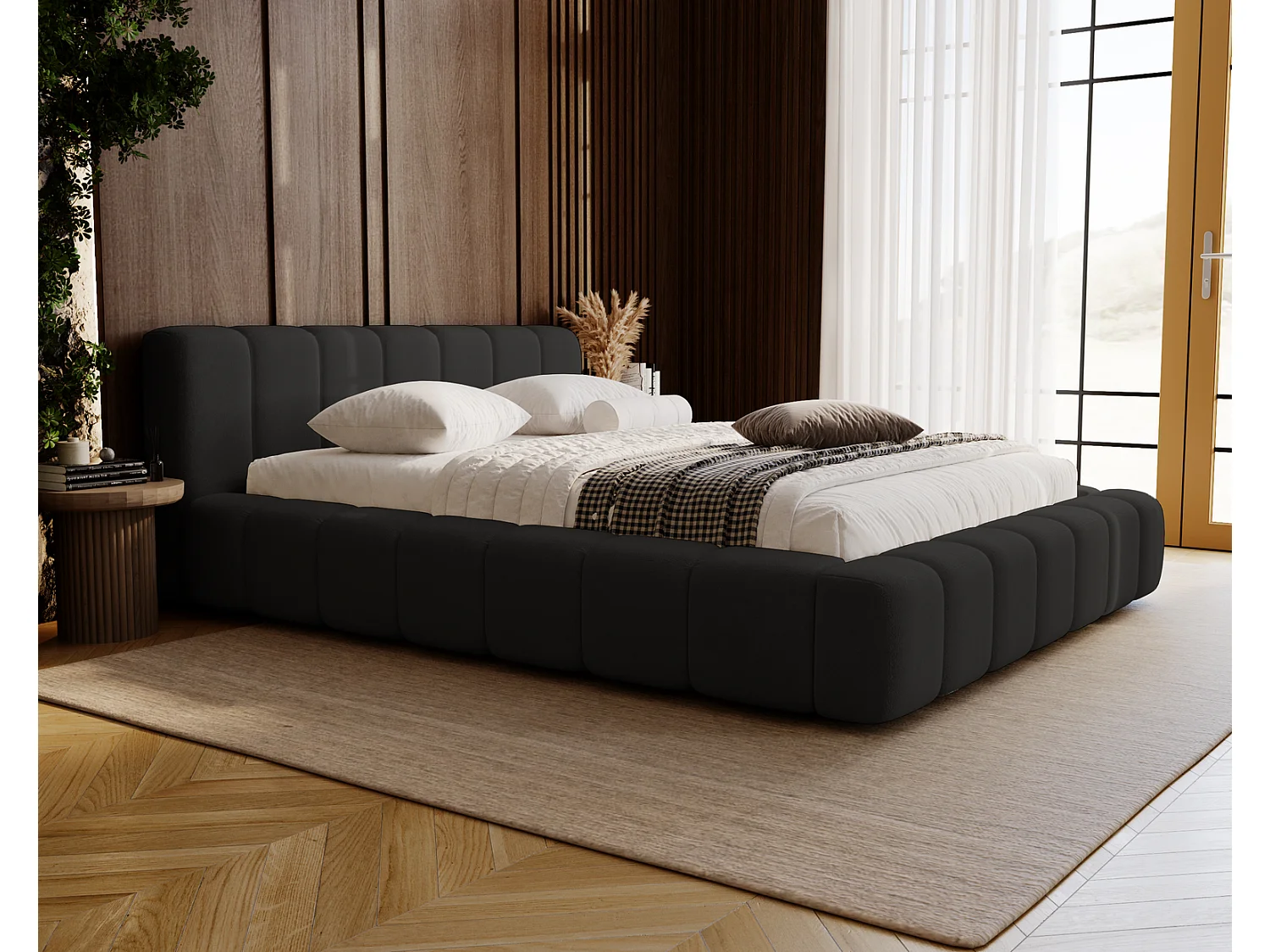 Emporius Bolonia lit adulte 180x200 cm - lit double 180x200 avec rangement, sommier à lattes - Zwart (Komodo 23)